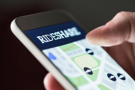 RideshareCar Ride share app in smartphone.